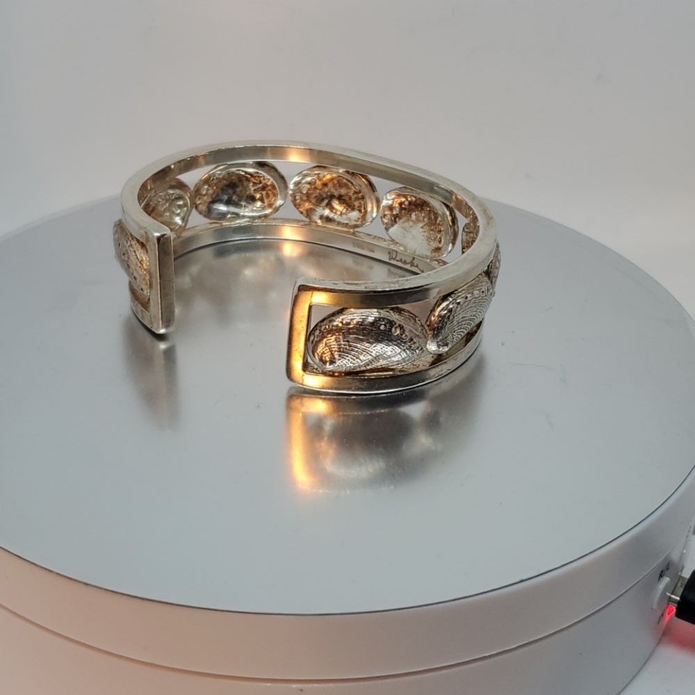 .925 Abalone Cuff bracelet,sterling silver,signed
